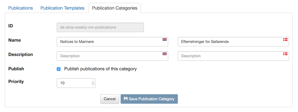 Editing Publication Categories