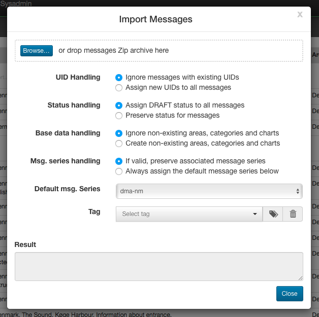 Message Import Dialog