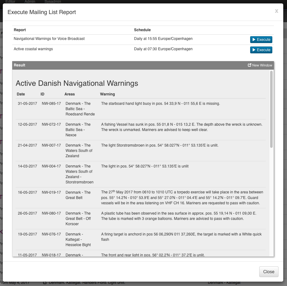 Mailing List Report Dialog