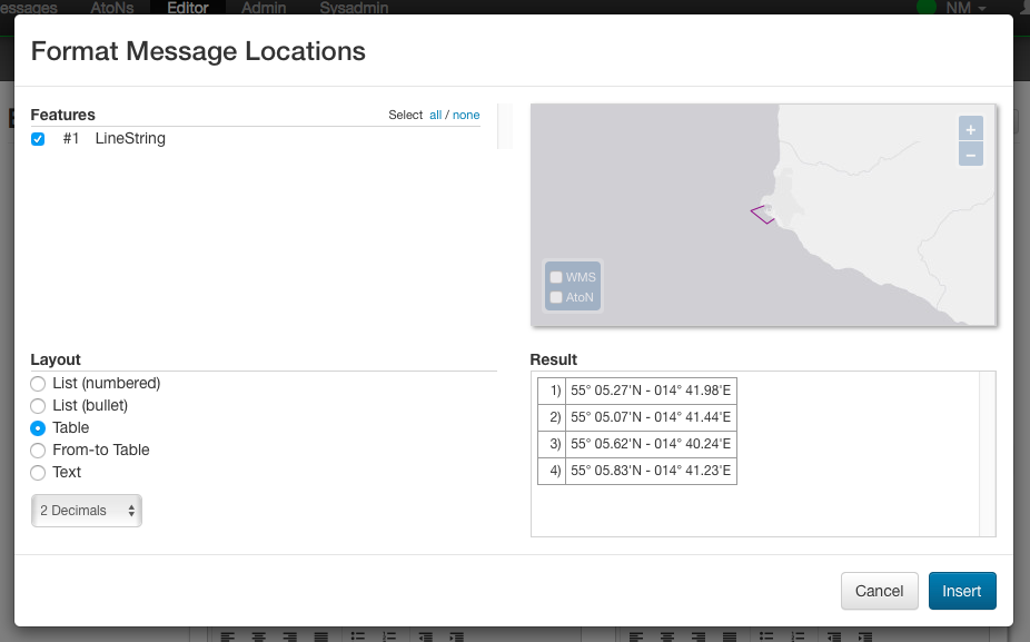 Format Message Locations Dialog