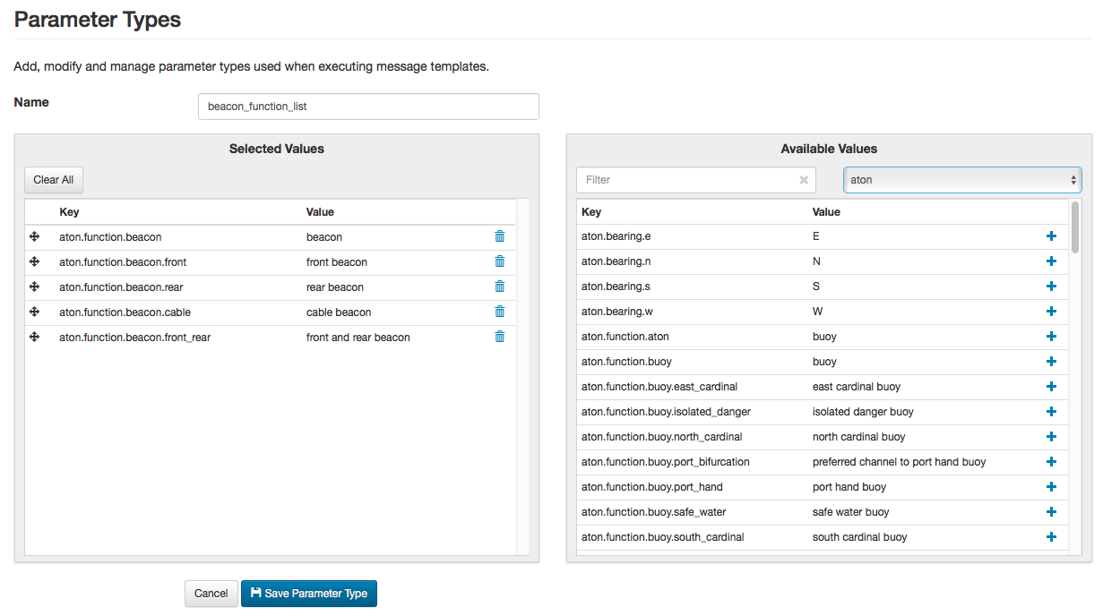 List Parameter Type Editor Page