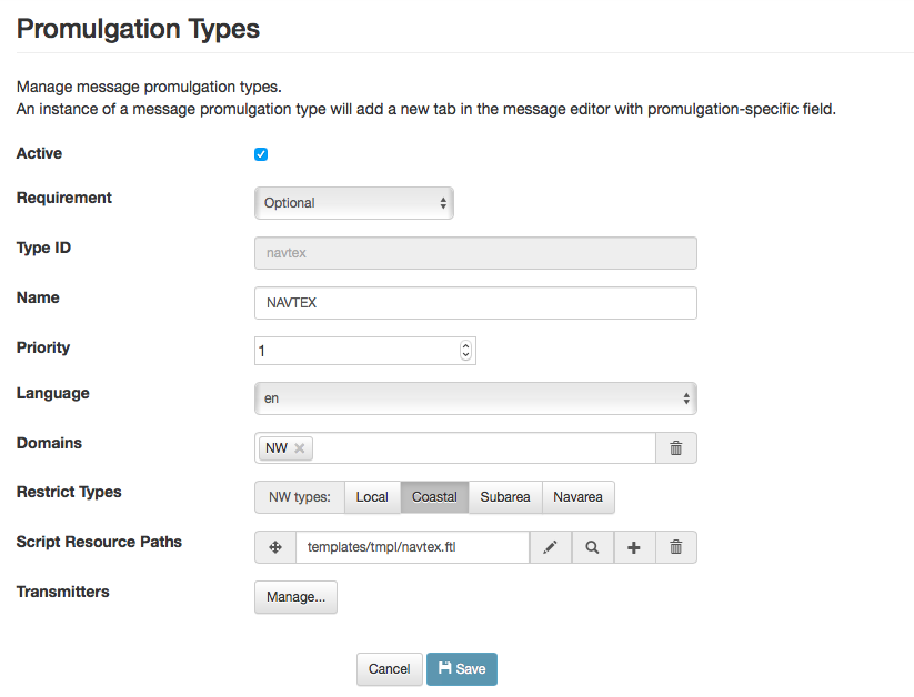 Promulgation Type Editor Page